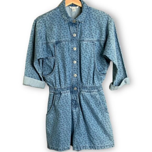 American EAGLE 100% Cotton Denim 5 Pocket Romper Elasticized Waist Tall Sz S NWT - Picture 3 of 15